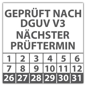 Prüfplakette Geprüft nach DGUV Vorschrift 3 nächster Prüftermin - Prüfplaketten Quadrat