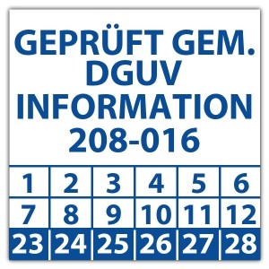 Prüfplakette Geprüft gem. DGUV Information 208-016 - DGUV aufkleber