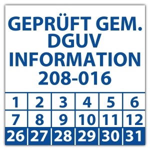 Prüfplakette Geprüft gem. DGUV Information 208-016 - DGUV aufkleber