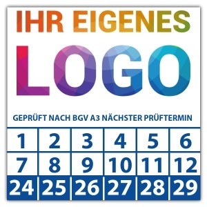 Prüfplakette "Geprüft nach BGV A3 nächster Prüftermin" logo