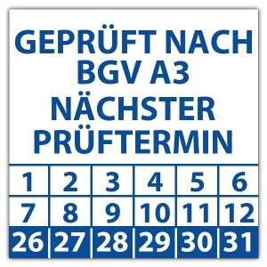 Prüfplakette Geprüft nach BGV A3 nächster Prüftermin - Prüfplaketten Quadrat