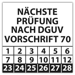 Prüfplakette "Nächste Prüfung nach DGUV vorschrift 70"