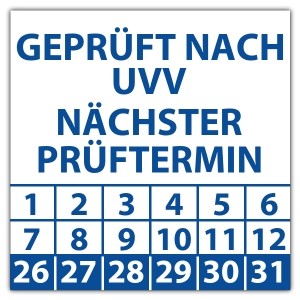 Prüfplakette Dokumentenfolie Geprüft nach UVV nächster Prüftermin - Prüfplaketten Dokumentenfolie