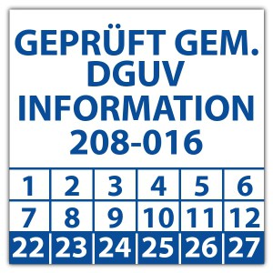Prüfplakette Dokumentenfolie Geprüft gem. DGUV Information 208-016 - Prüfplaketten DGUV