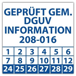Prüfplakette Dokumentenfolie Geprüft gem. DGUV Information 208-016 - DGUV aufkleber