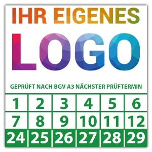 Prüfplakette Dokumentenfolie Geprüft nach BGV A3 nächster Prüftermin - Prüfplaketten Dokumentenfolie logo