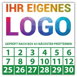Prüfplakette Dokumentenfolie "Geprüft nach BGV A3 nächster Prüftermin" logo
