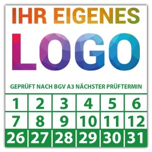 Prüfplakette Dokumentenfolie Geprüft nach BGV A3 nächster Prüftermin - Prüfplaketten Dokumentenfolie logo