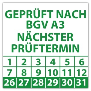 Prüfplakette Dokumentenfolie Geprüft nach BGV A3 nächster Prüftermin - Prüfplaketten Dokumentenfolie
