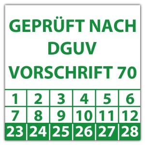 Prüfplakette Dokumentenfolie Geprüft nach DGUV Vorschrift 70 - Prüfplaketten DGUV