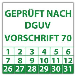Prüfplakette Dokumentenfolie Geprüft nach DGUV Vorschrift 70 - Prüfplaketten Dokumentenfolie