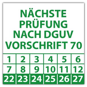 Prüfplakette Dokumentenfolie "Nächste Prüfung nach DGUV vorschrift 70"