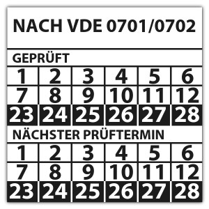 Prüfplakette doppeltes datum "Nach VDE 0701 / 0702"