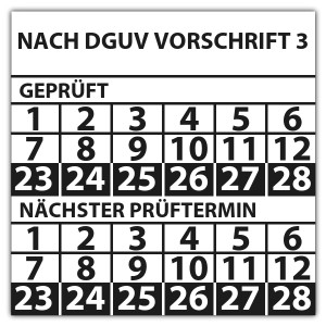 Prüfplakette doppeltes datum "Nach DGUV Vorschrift 3"