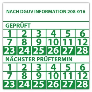 Prüfplakette doppeltes datum "Nach DGUV Information 208-016"