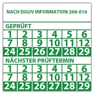 Prüfplakette doppeltes datum Nach DGUV Information 208-016 - Prüfplaketten doppeltes Datum