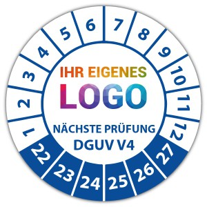 Prüfplakette "Geprüft nach DGUV Vorschrift 4 nächster Prüftermin" logo