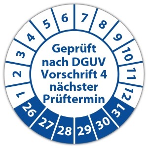 Prüfplakette Geprüft nach DGUV Vorschrift 4 nächster Prüftermin - Prüfplaketten DGUV