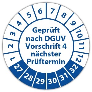 Prüfplakette Geprüft nach DGUV Vorschrift 4 nächster Prüftermin - Prüfsiegel