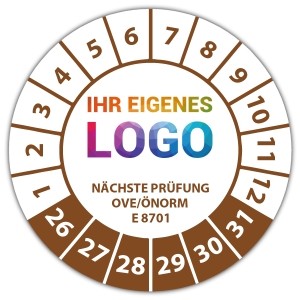 Prüfplakette "Geprüft nach OVE/ÖNORM E 8701 nächster Prüftermin" logo