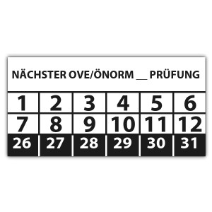 Prüfplakette Nächster OVE/ÖNORM Prüfung (eigene eingabe)