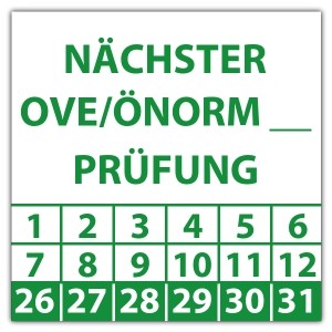 Prüfplakette Nächster OVE/ÖNORM Prüfung (eigene eingabe)