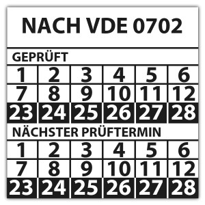 Prüfplakette doppeltes datum "Nach VDE 0702"