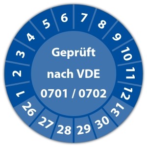 Prüfplakette "Geprüft nach VDE 0701-0702"